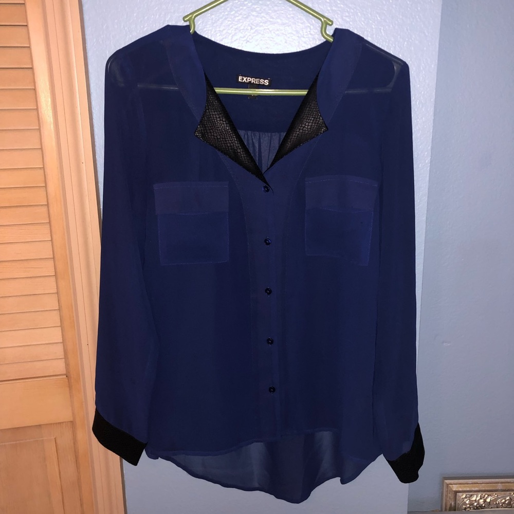 Express navy top with black snake skin